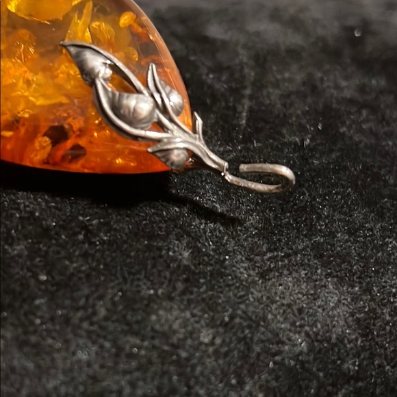 COPY - Large Sterling and Amber Pendant with Leaf Accent - Picture 5 of 7